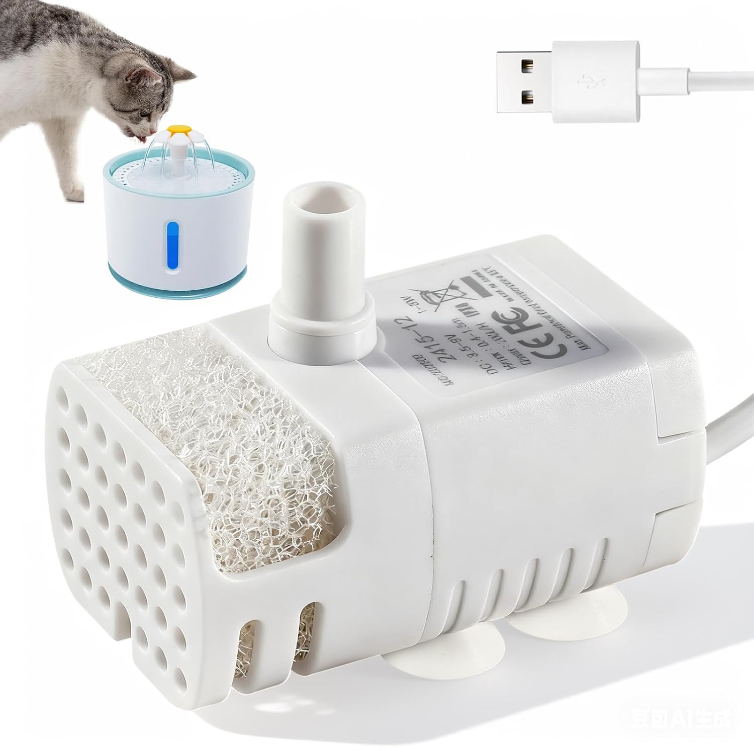 USB Katzenwasserbrunnen Pumpe 5V 200L/H 1W, mit 1,5M Kabel, Ersatzpumpe für Katzenbrunnen, Leise & Energieeffizient, Ersatz der Pumpe für einen Trinkbrunnen Für Katzentränken Im Haushalt
