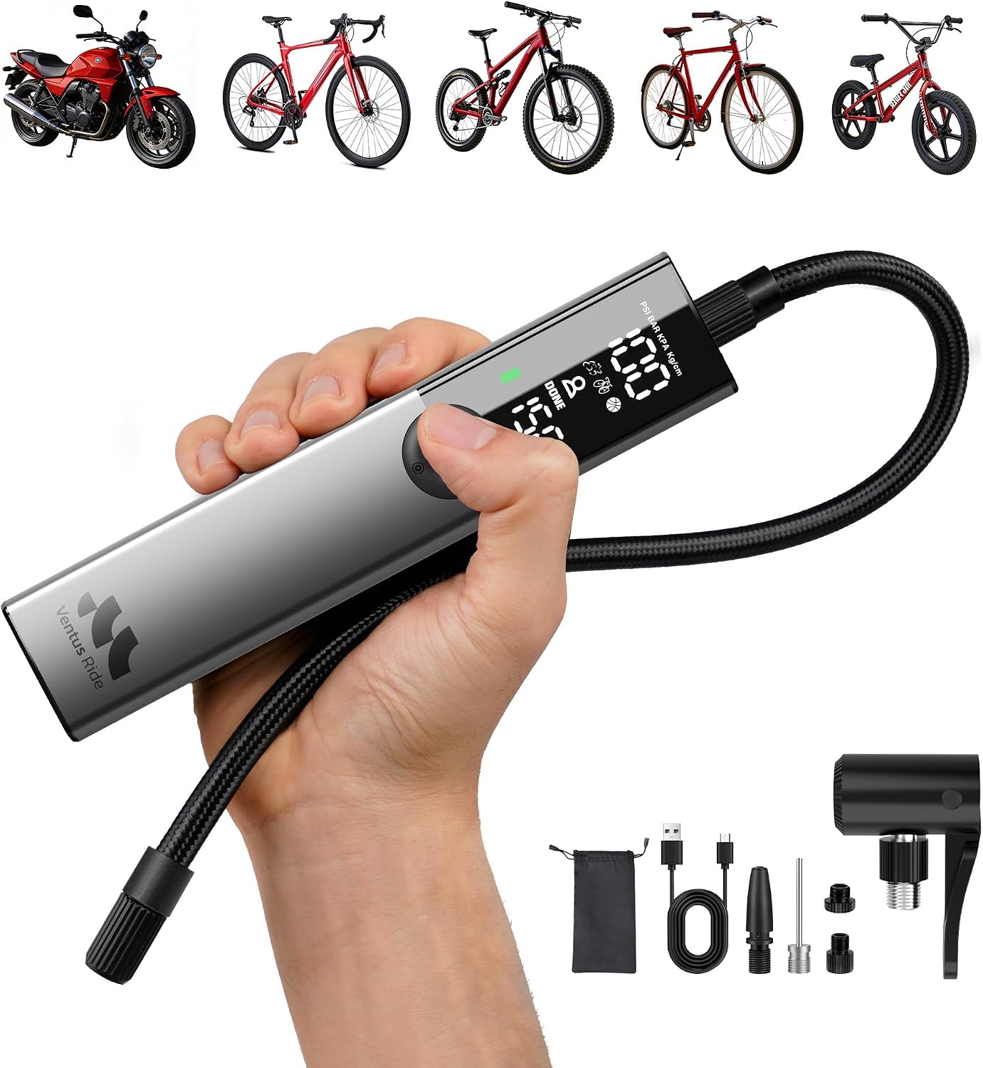 Woowind Fahrradpumpe, Presta Schrader Dunlop, Auto-Stopp, 10,3 BAR