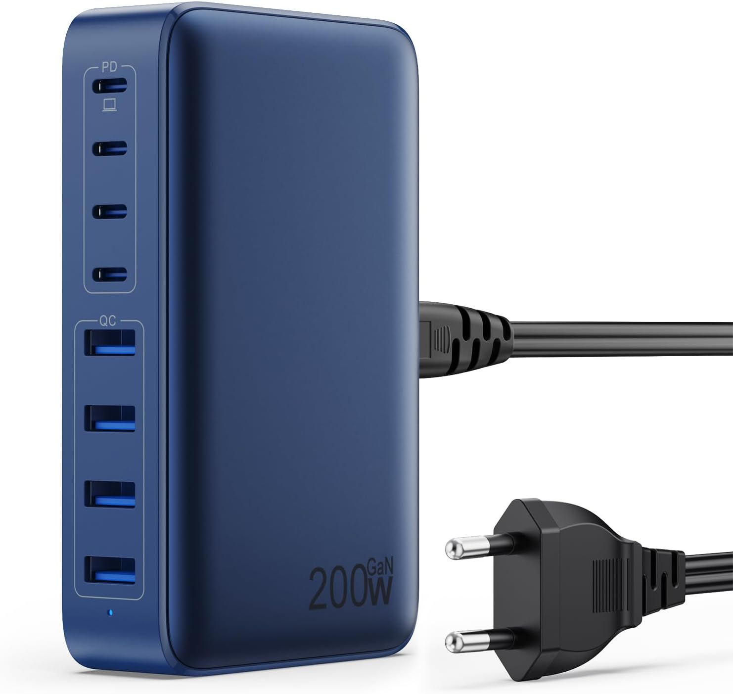 Feob 200W USB C Ladegerät Mehrfach, GaN III 8-Port Schnellladegerät PPS PD 65W Ladegerät Adapter Schnellladestation mit USB-A Netzteil Charger für MacBook, iPhone,SteamDeck,Smartphones