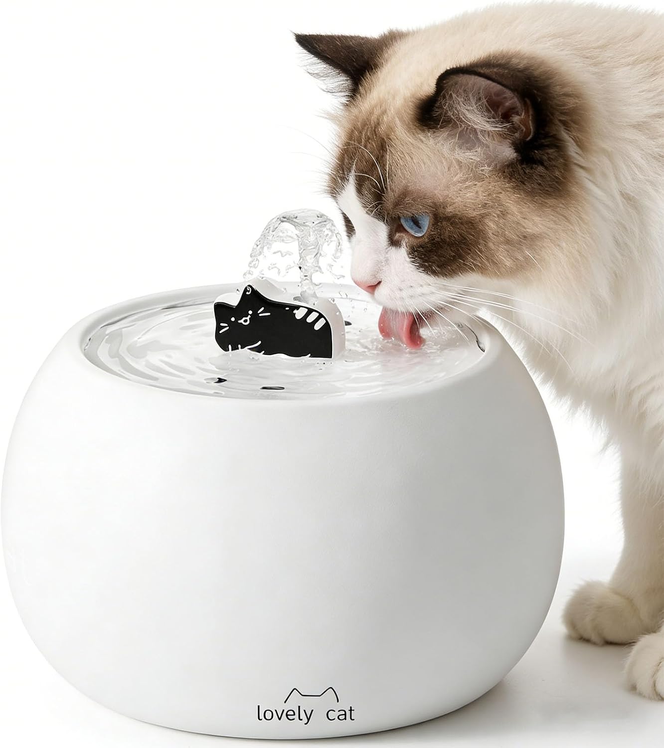 Niedlicher Keramik Trinkbrunnen Schüssel, 1L Trinkbrunnen für Katze, Wasserbrunnen für Katzen mit 5-Fach Filtersystem, Ultra Leise Wasserbrunnen für Katze, Katzenbrunnen für Katzen & Hunde