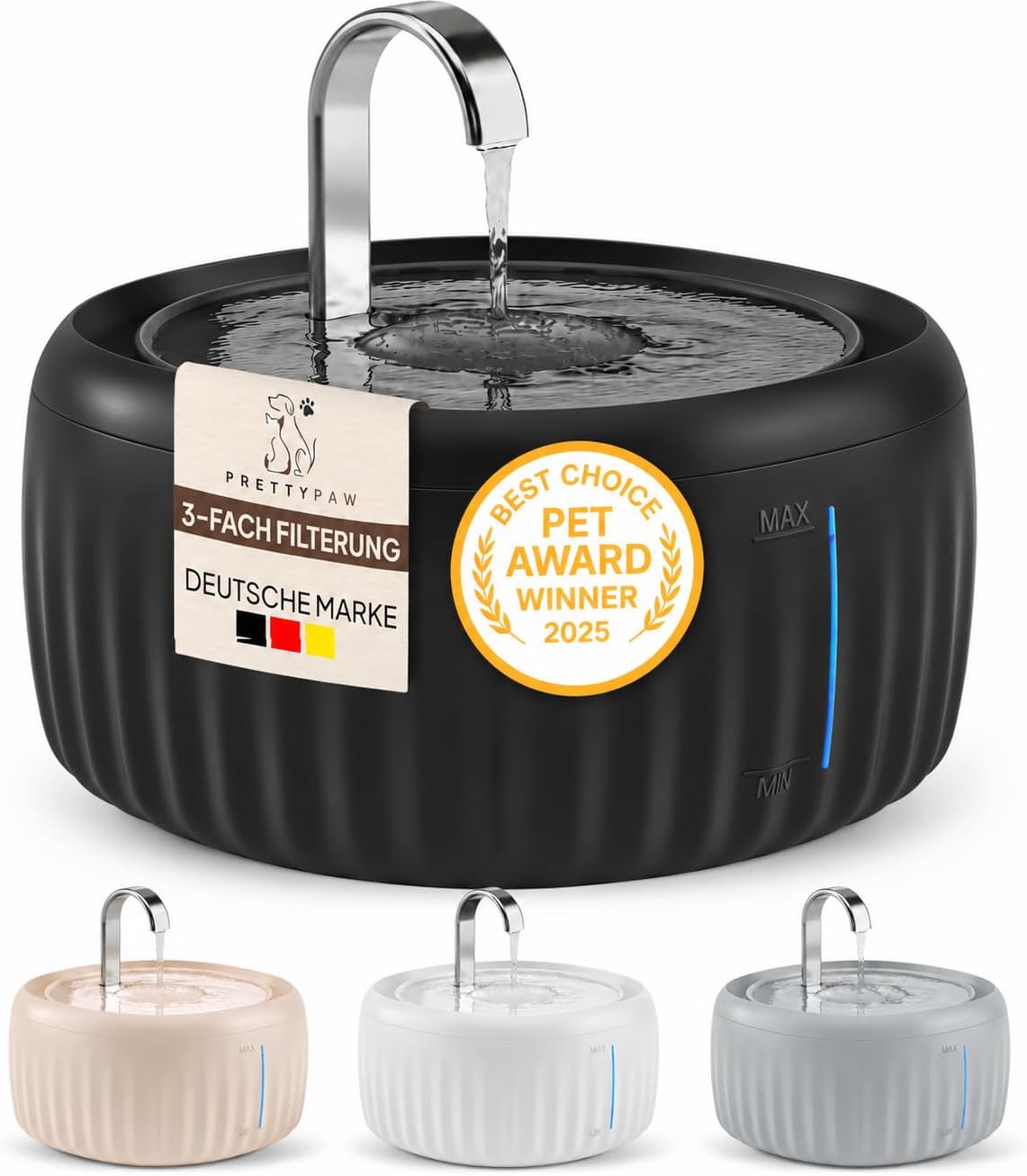 Pretty Paw Katzenbrunnen 3L mit leiser Pumpe, Grau - Aqua Flow