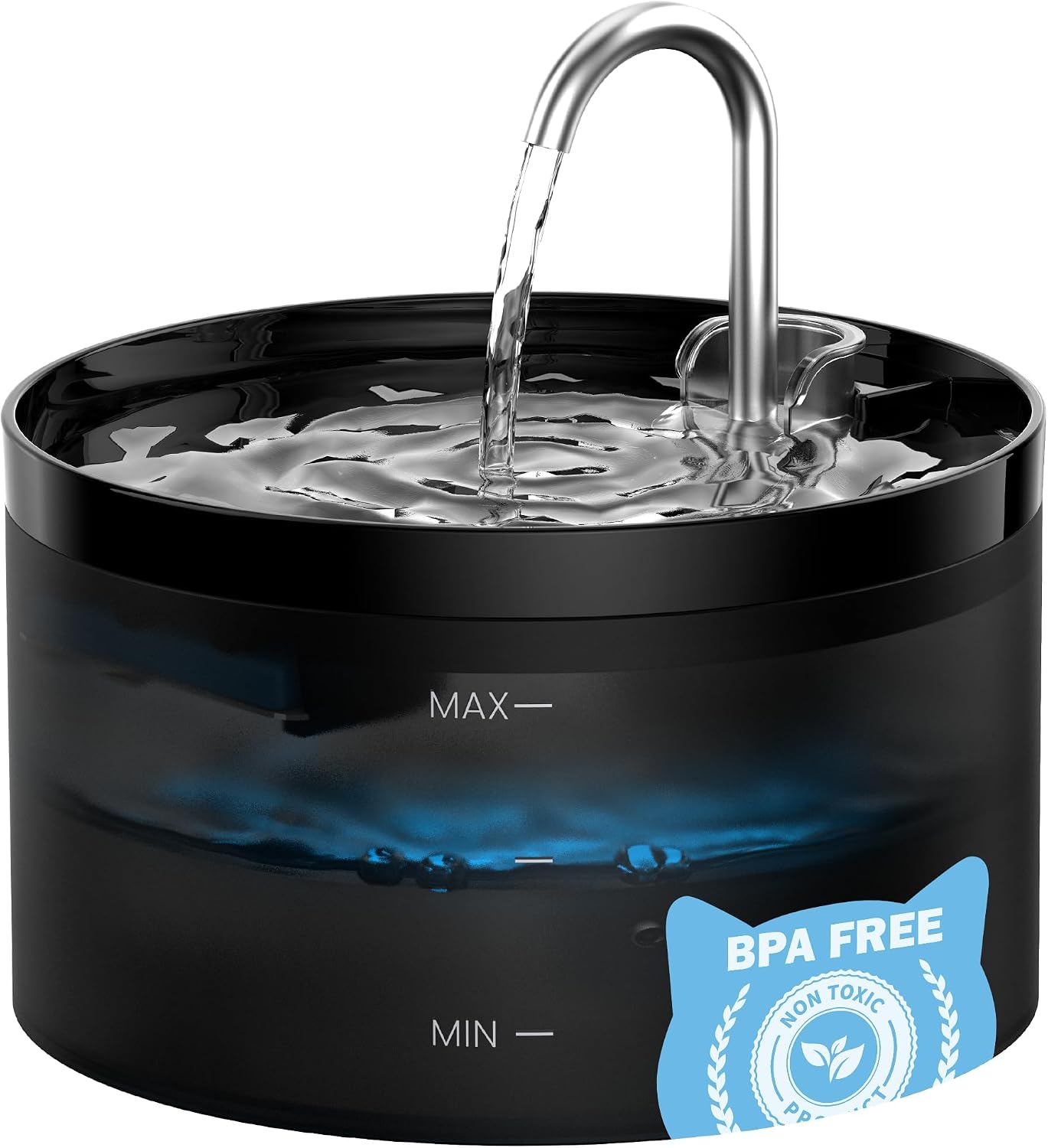 Giotohun Katzenwasserbrunnen, Wasserhan-geformt, super leiser Haustierwasserbrunnen, Aktivkohlefilter, durchsichtiger Wassertank, geeignet für mehrere Haustiere, 2 l, H1-Schwarz