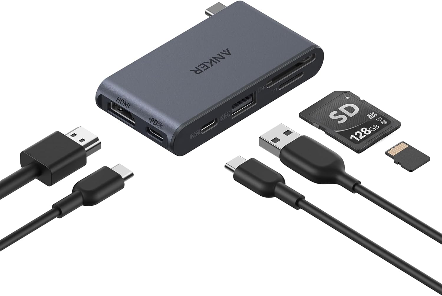 Anker Nano Hub, Kompakter 6-in-1 USB-C Hub mit 85W PD-Ladefunktion (Netzteil Nicht enthalten), 4K@60Hz HDMI, 10Gbps USB-C,5Gbps USB-A, SD-/TF-Kartenleser, für MacBook, Lenovo, HP und weitere Geräte