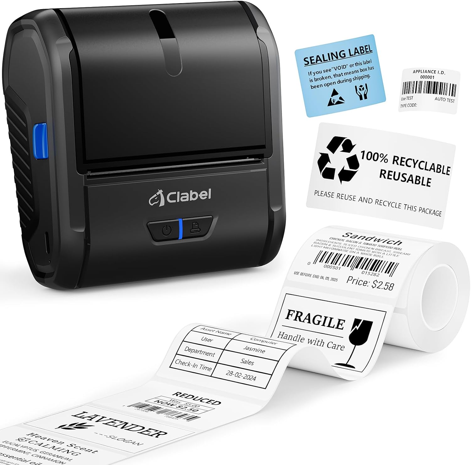 CLABEL S1 Etikettendrucker Bluetooth, 75mm Tragbarer Thermo Etikettiergerät