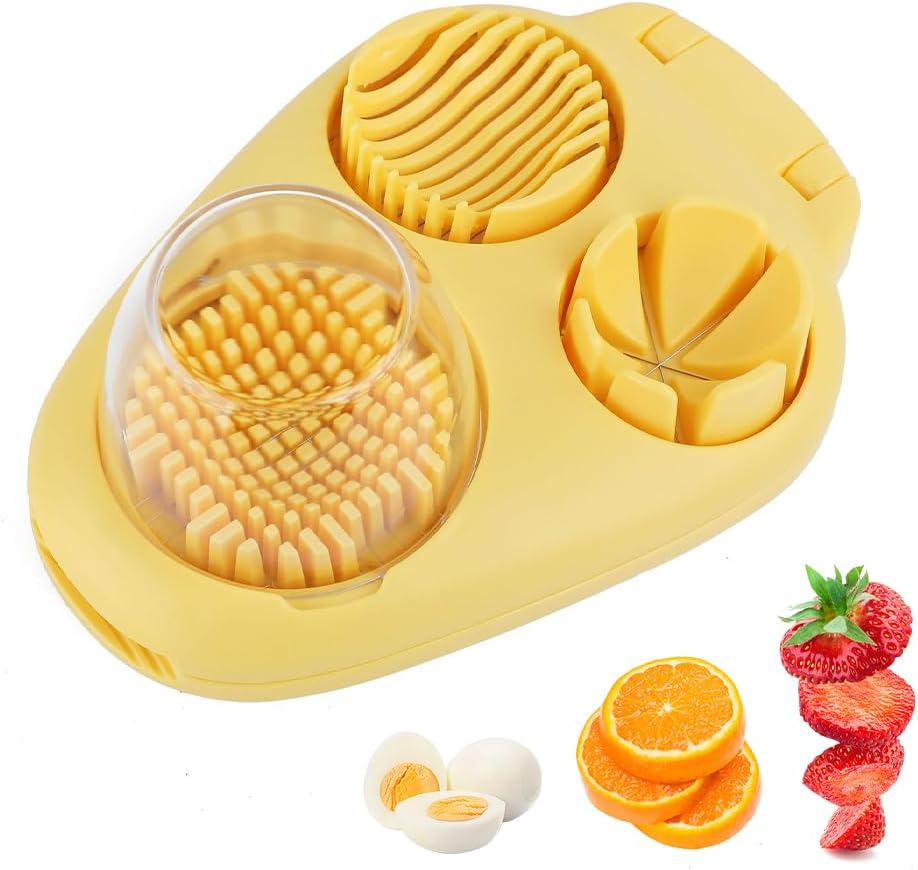 3-in-1-Obstschneider, Handheld-Eierschneider, hartgekochte Eierschneider für Erdbeere, Banane, Trauben, Kirsche, Tomaten, Pilze, multifunktionales Küchenutensil für Hobbyköche, kleine Wohnung