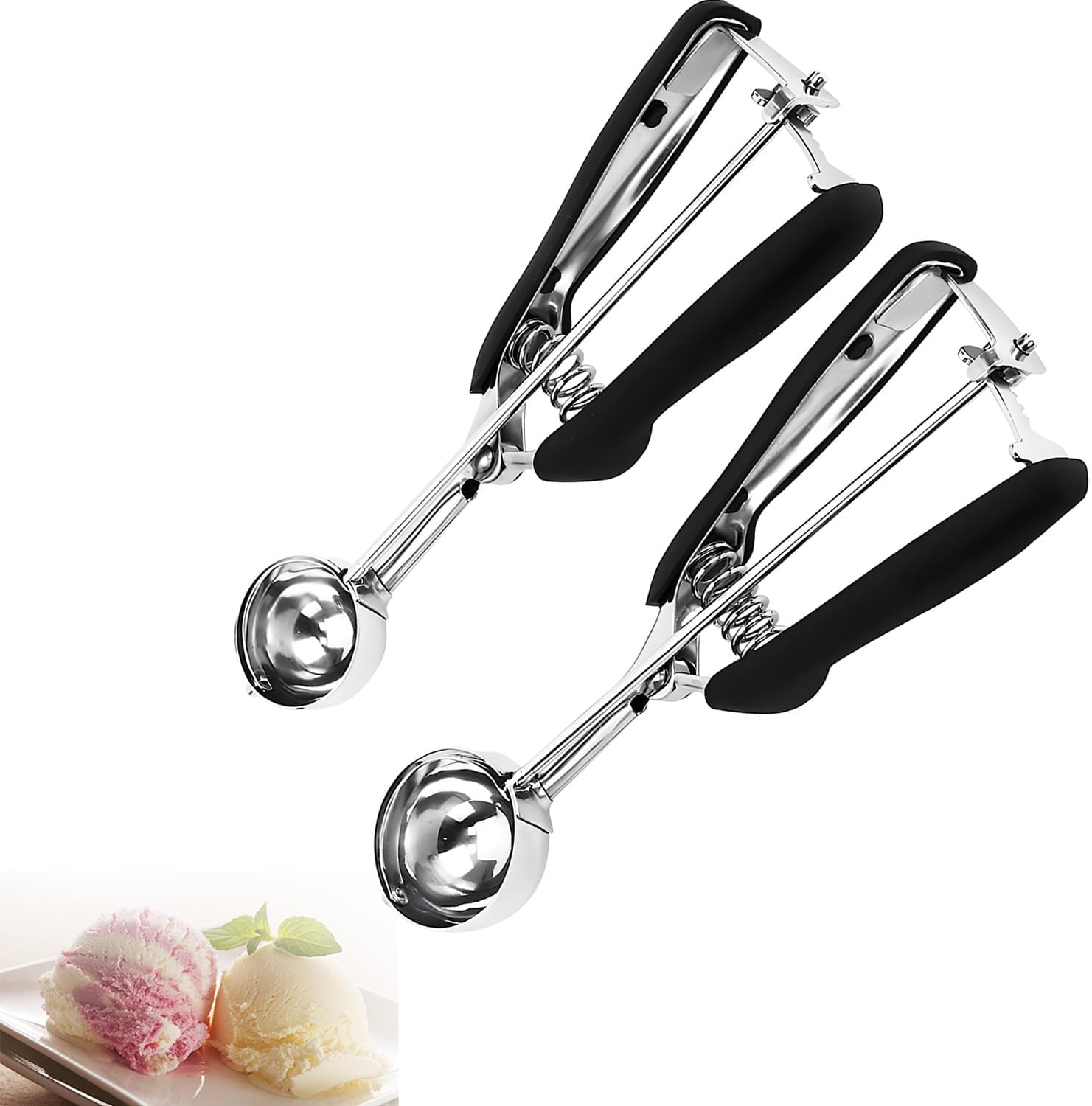 2 Stück Eisportionierer Edelstahl, 3 cm und 4 cm mit Auslöser