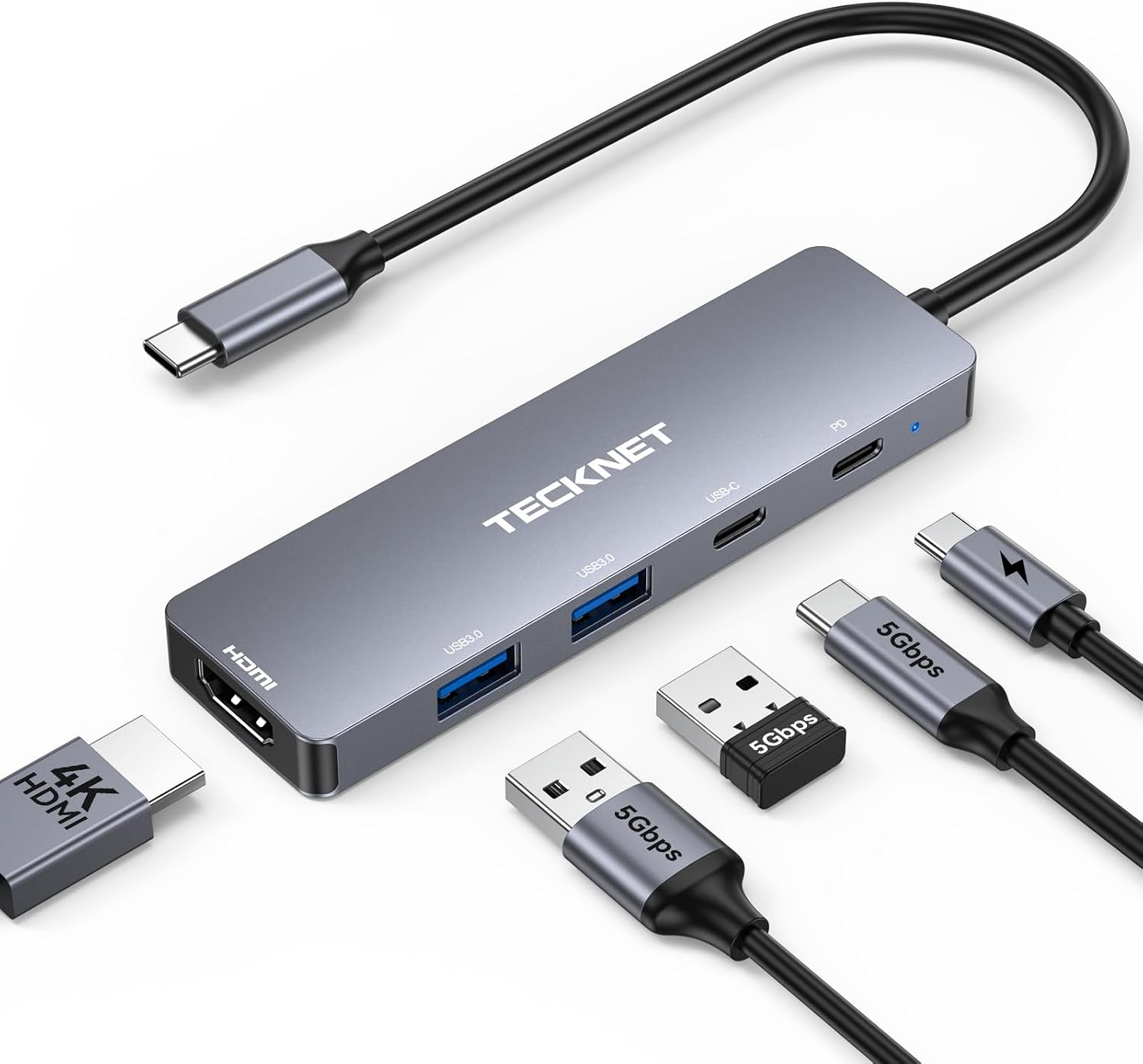 TECKNET 5-IN-1 USB-C Hub Verteiler 5Gbps, 4K@60Hz HDMI