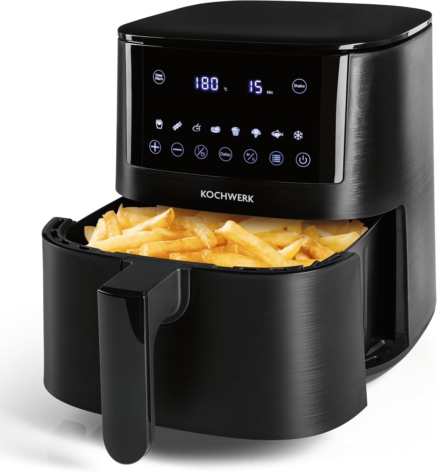 Rachs KOCHWERK Doppelkammer Heißluftfritteuse 7L | Digitaler Edelstahl Airfryer mit Touchscreen, 10 Programmen & 2 3,5L Kammern | Frittieren von Speisen ohne Öl - fettarm | Smart-Cook Funktion | 2400W
