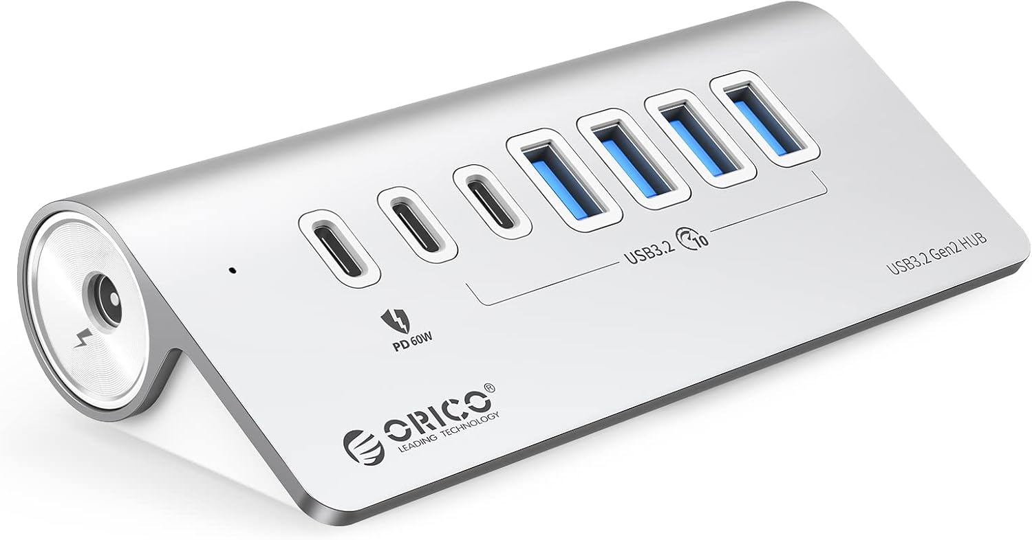 ORICO USB C Hub, 10Gbps USB Hub mit 2 USB A Ports, 2 USB C Ports, Aluminium USB Splitter mit 0.5M USB C Kabel und USB A Adapter, Typ C Power Port für MacBook, Macbook Pro