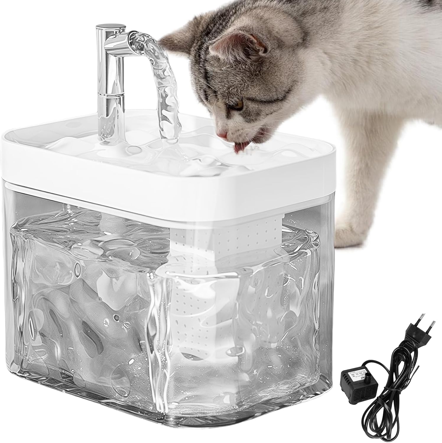 Katzenbrunnen für Katze: 1.5L Ultraleiser Trinkbrunnen Für Katze, Katzen Trinkbrunnen mit Filters, Intelligente Abschaltung Bei Wassermangel, Wasserbrunnen für Haustier-Weiße