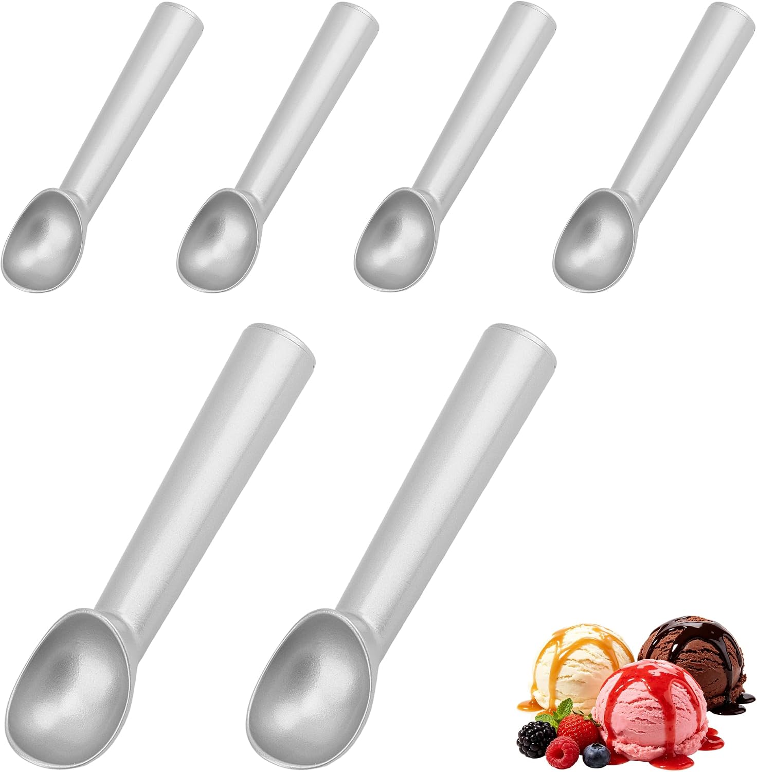 6 Stück Eisportionierer Aluminium, 17,8 x 4,1cm Eislöffel Silber, Kugelportionierer für Gelato, Sorbet, Keksteig