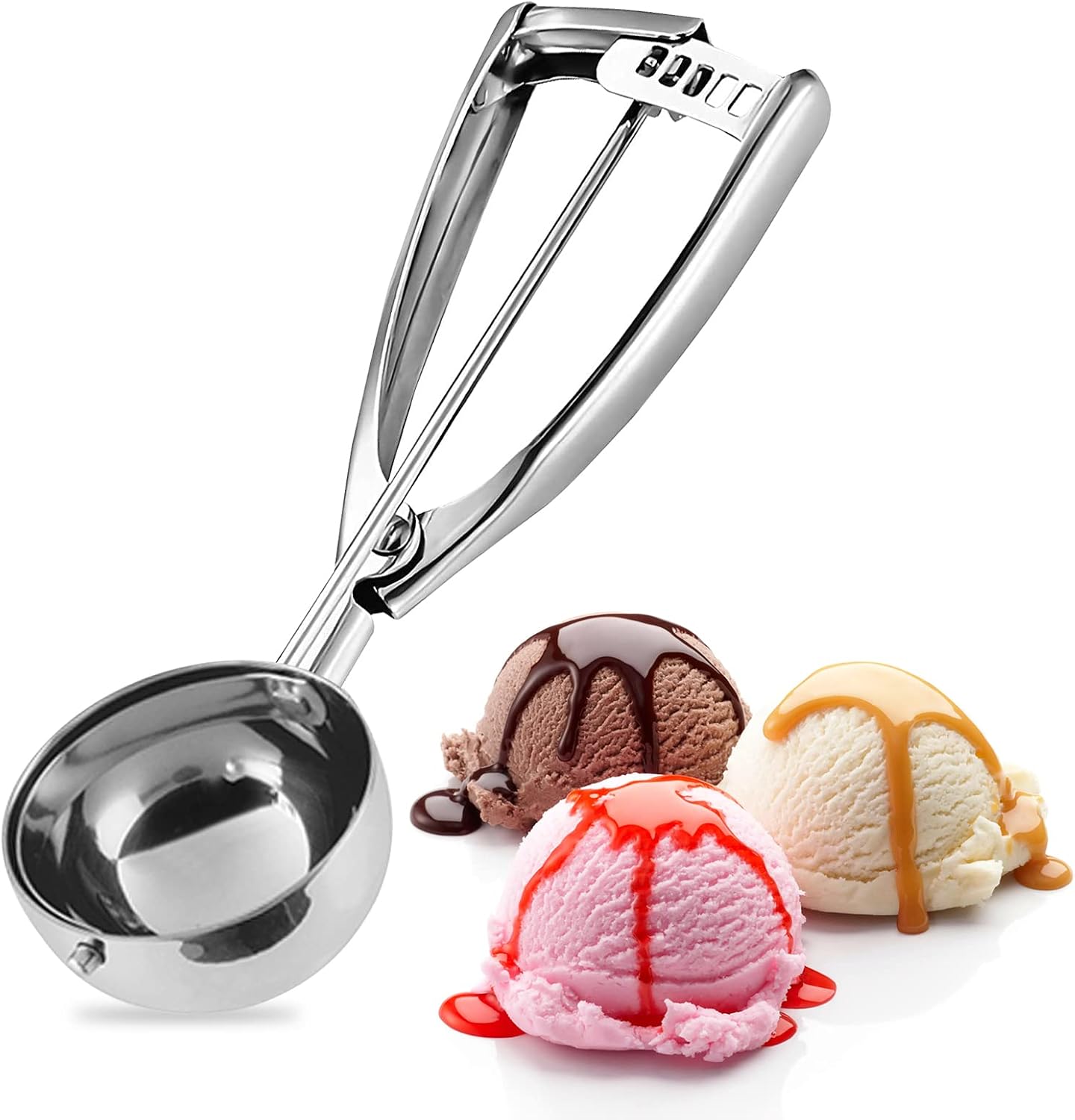 Edelstahl Eis Eisportionierer mit Einfachem Auslöser–Große Größe 2,50 Zoll/6,3 cm Keksschaufel Eisportionierer mit Auslöser für Kartoffelpüree, Cupcake-Mix, Keksteig, Mellonbällchen