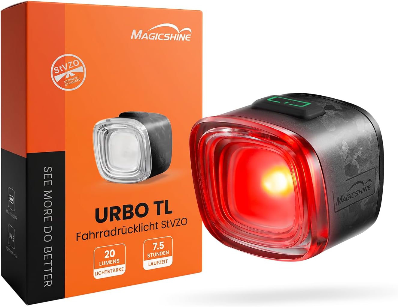 Magicshine URBO-TL Fahrrad Rücklicht LED I Aufladbar I StVZO zugelassen I Rücklicht Fahrrad, Rücklicht Ebike, Fahrradlicht hinten, Fahrrad rücklicht led, LED Fahrradrücklicht mit 7,5 Stunden Akku