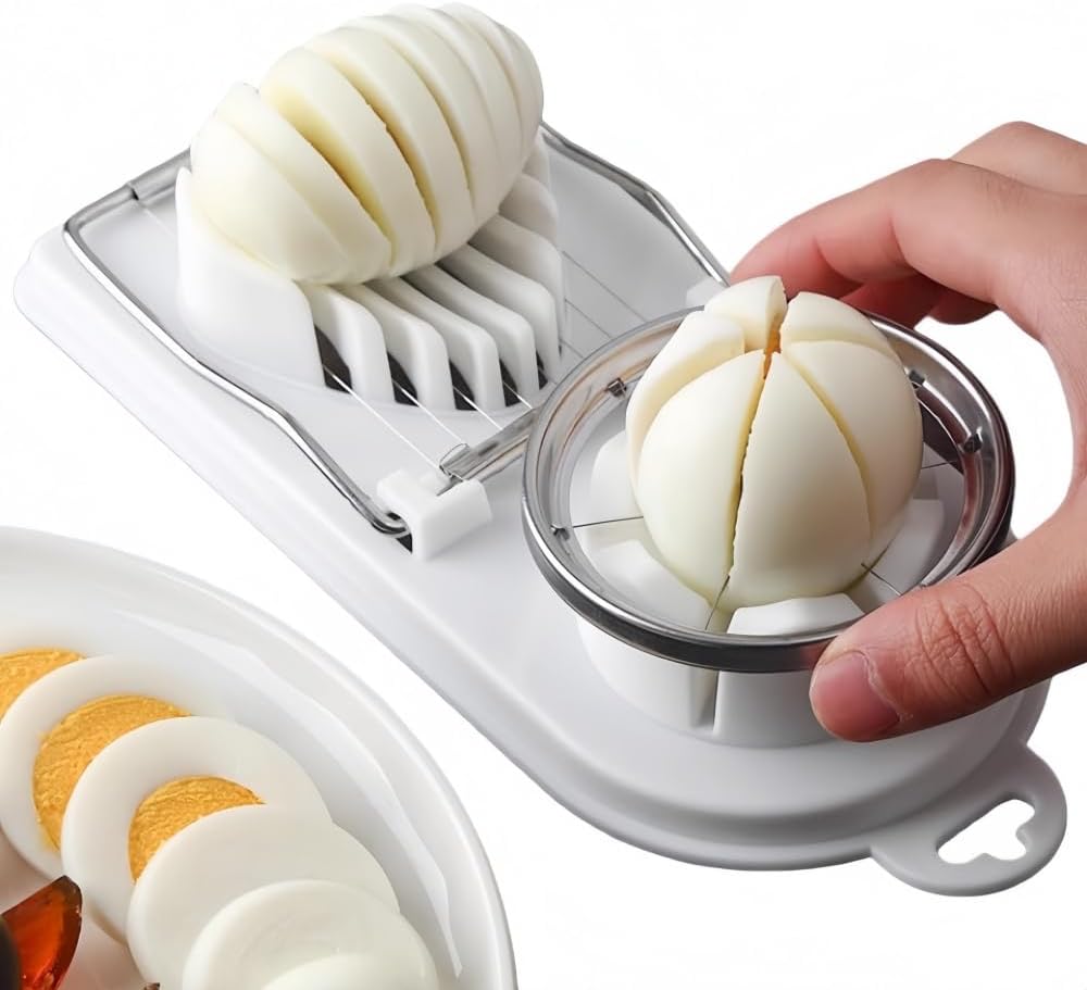 2in1 Eierschneider für perfekte Würfel und Scheiben | Ideal für Ei, Kiwi, Pilze und mehr | Edelstahl, Weiß