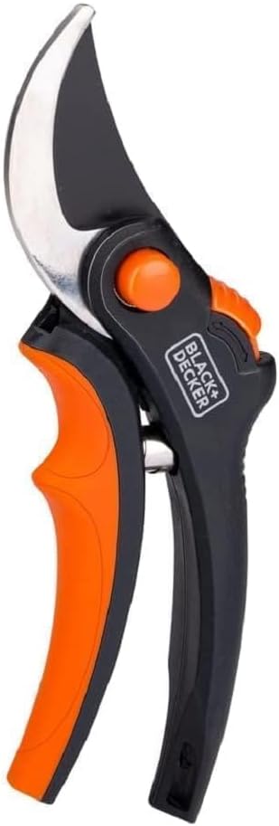 BLACK+DECKER Gartenschere - Klingen aus gehärtetem Stahl - 13 MM - Schwarz/Orange