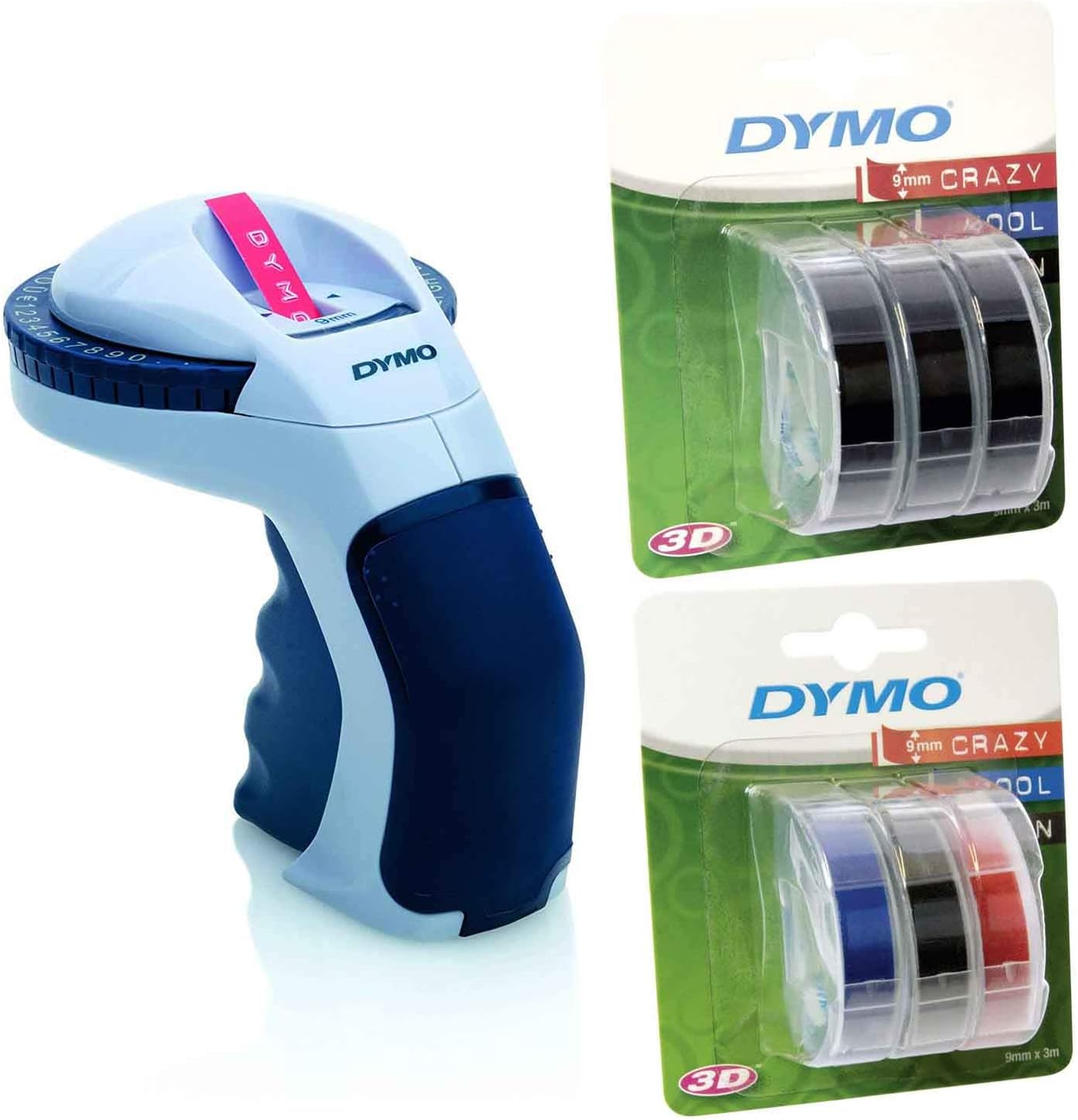Dymo Omega Etikettenprägegerät für den Heimbedarf (Omega + 6er Etikettierband schwarz + bunt)