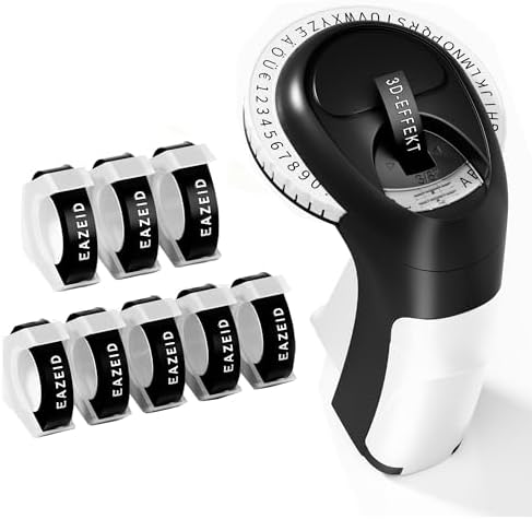 Prägegerät mit 8PK Prägebändern, Manuelles 3D Prägegerät Retro Vintage, Etikettiergerät 3/8 Zoll mit Wasserfesten Etiketten – Für Bastelset, Kinder DIY Hobbyprojekte, Zuhause, Büro & Schule