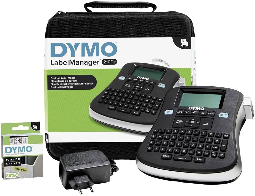 DYMO LabelManager 210D+ Beschriftungsgerät im Koffer | Etikettiergerät mit QWERTZ Tastatur & großem Grafikdisplay | Einfache Textbearbeitung | für D1 Etiketten in 69und 12mm Breite