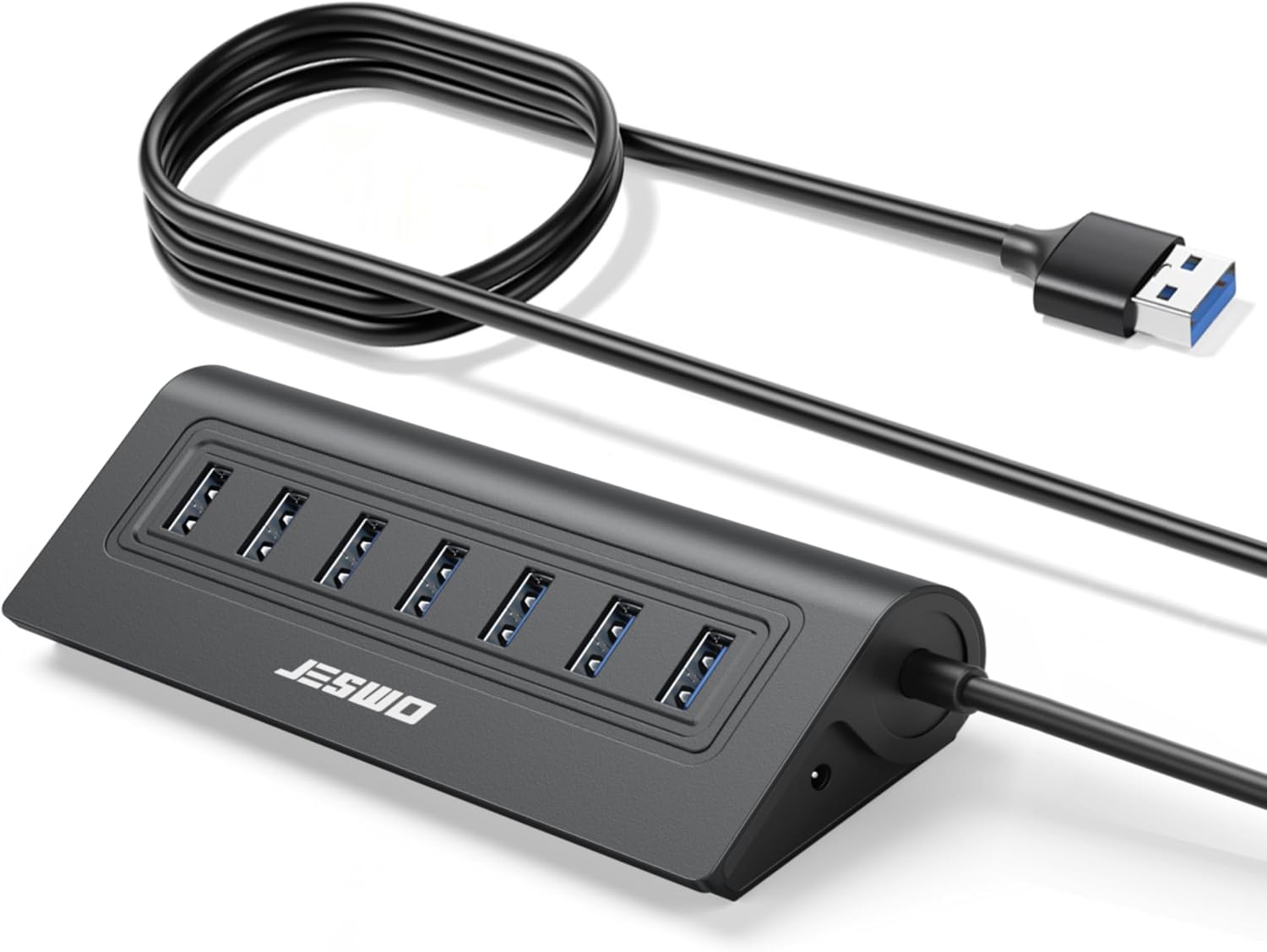 7-Port USB 3.0 Hub, Aluminium USB Verteiler 5Gbps Multiport Adapter mit 100cm Langkabel, USB Hub für PC Desktop Laptop MacBook,HDD,Flash Drive,Maus (Ohne Netzteil)