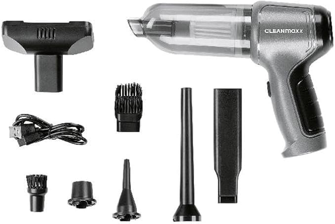 CLEANmaxx Akku-Handstaubsauger im 6-TLG. Set | Kabbelloser & Beutelloser Handsauger | Mit Saug- & Gebläsefunktion | leistungsstarker Akku & leichtes Design | Ideal für das Auto, Krümel & Tierhaare