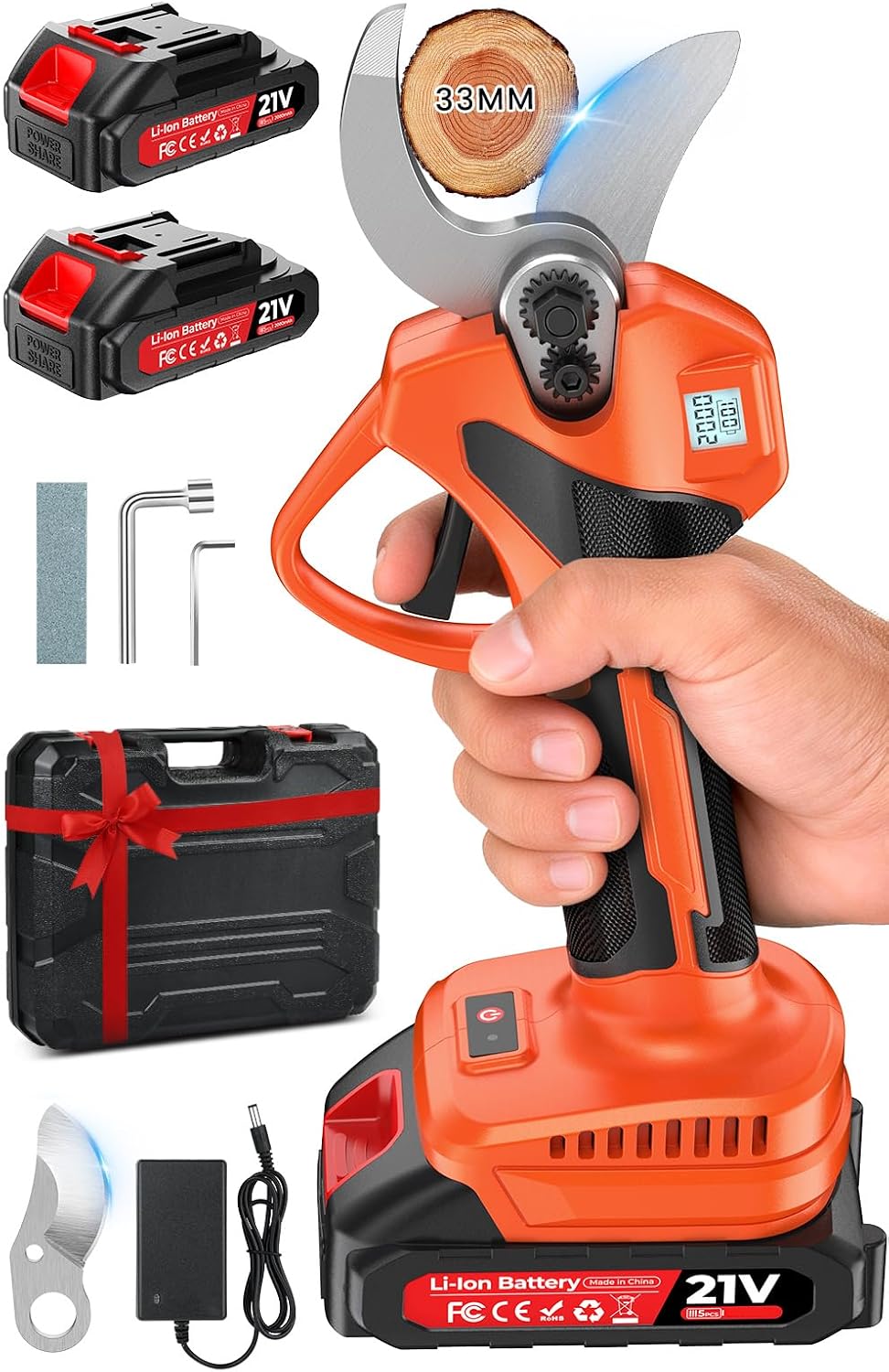 Akku-Gartenschere, 33mm Gartenschere Akku Kompatibel mit Makita, LED Display Kabellos Elektrische Gartenschere für Einfaches und Müheloses Schneiden von Zweigen, Jungen Trieben und Blumen
