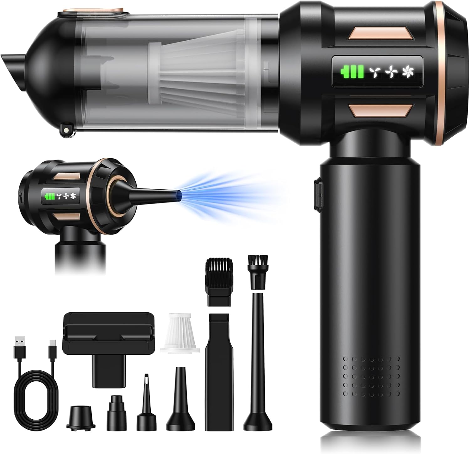 SLOKSFil 2026 Handstaubsauger Akku Kabellos,22000PA 4-in-1 Mini Autostaubsauger mit Bürstenloser Motor,Auto Staubsauger Stark für Haus/Auto/Tierhaar/Küche (HL138)