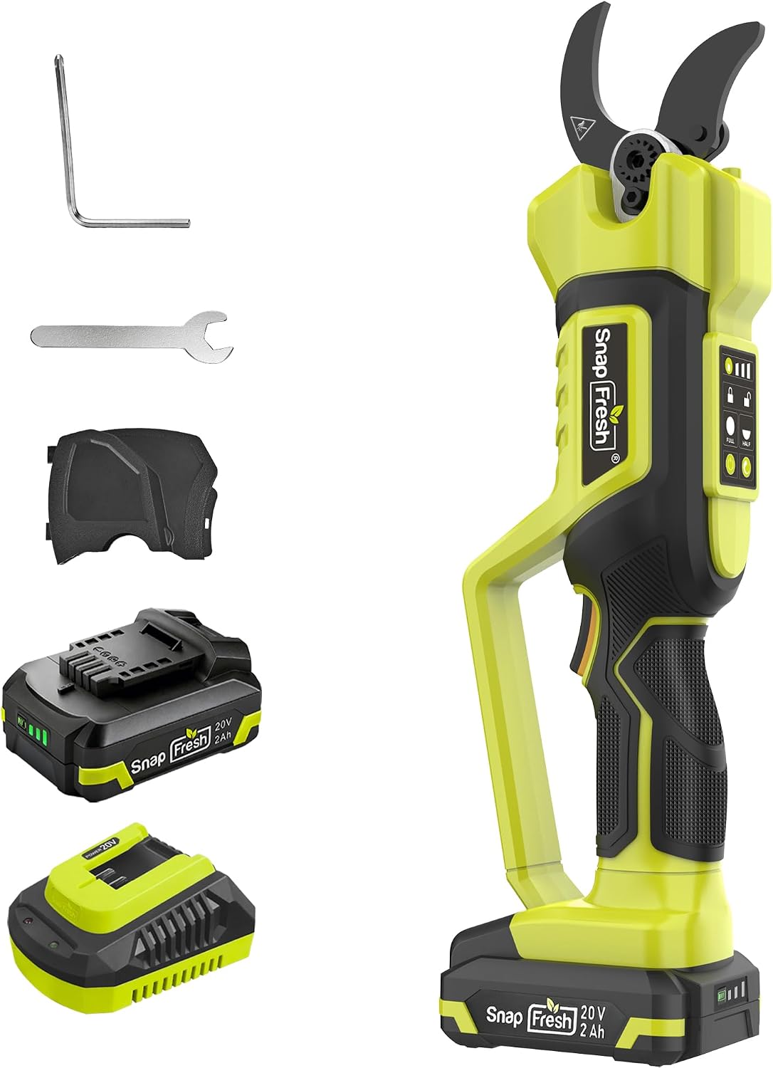 SnapFresh Akku Gartenschere Klein Elektrische Astschere mit 4,0Ah Akku, 1500 Schnitte pro Ladung, SK5 Klingen (2 Stück), 18mm Schnittdurchmesser, Baumschere für Garten Äste Obstbäume und Weinreben