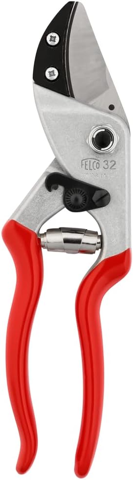 FELCO 32 Gartenschere (Baumschere, Schnitt-ø 25 mm, Länge 210, Gartenschere für große Hände, mit gebogenem Amboss, für Rechts- + Linkshänder)