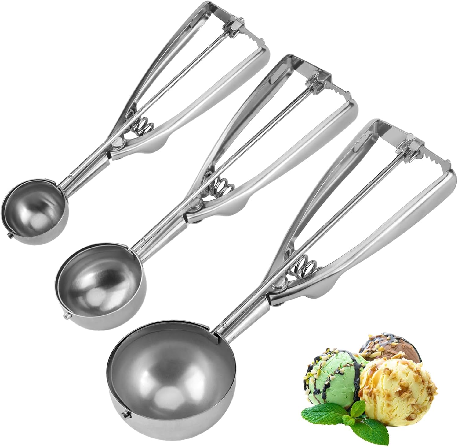 Eisportionierer Edelstah 3-teiliges Eisportionierer Set mit Auslöser