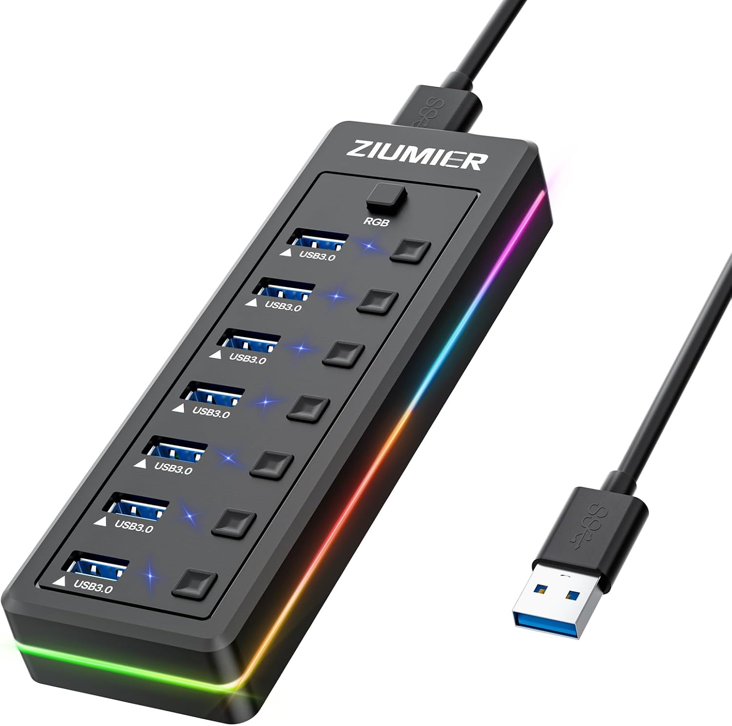 ZIUMIER Powered USB Hub, 10-Port USB 3.0 mit Individuelle On/Off Schalter