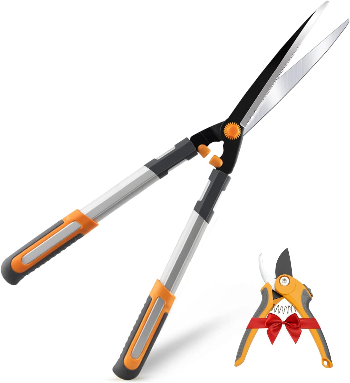 AIRAJ Heckenschere 60cm,leichter Heckenscheren, Für Form-und Rückschnitt von Hecken,Gehärtete Stahl-Klingen/antihaftbeschichtet/Softgrip-Funktion,Professionell Heckenschere manuell mit Wellenschliff