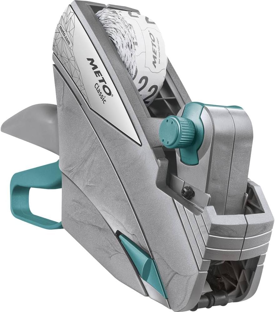 METO Classic S Preisauszeichner Set – Preis, Artikelnummer (1-zeilig, 8-stellig für 26 x 12 mm Etiketten, sofort einsatzbereit), 1x Handauszeichner, silber-teal