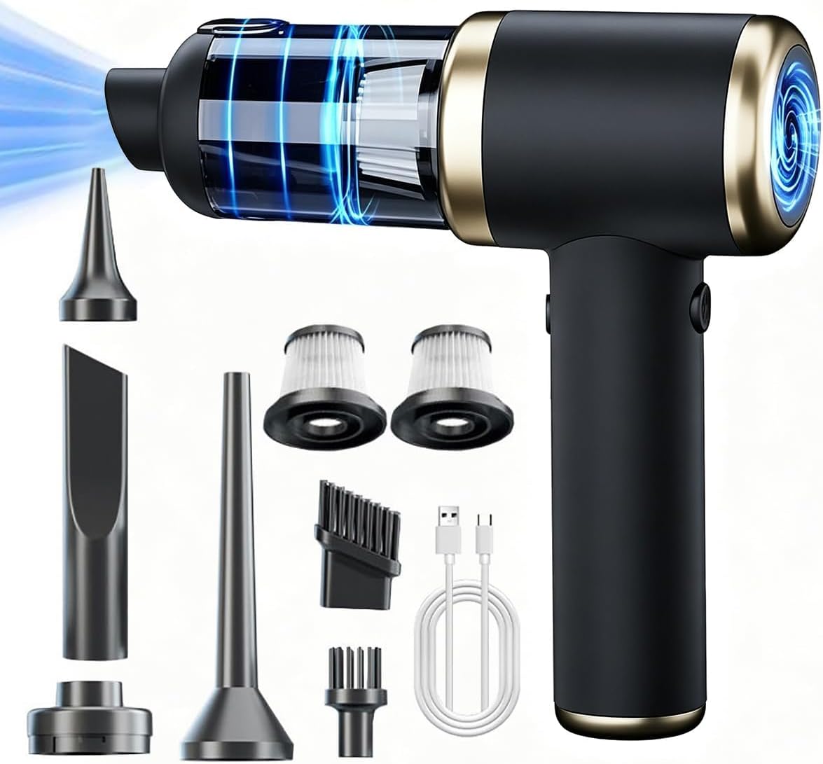 Handstaubsauger Akku 28000PA, Kabelloser Autostaubsauger 3 in 1 mit Saug- und Blasfunktion, Tragbarer Mini Staubsauger mit USB-Kabel & Waschbarem Filter, Ideal für Auto, Tierhaare