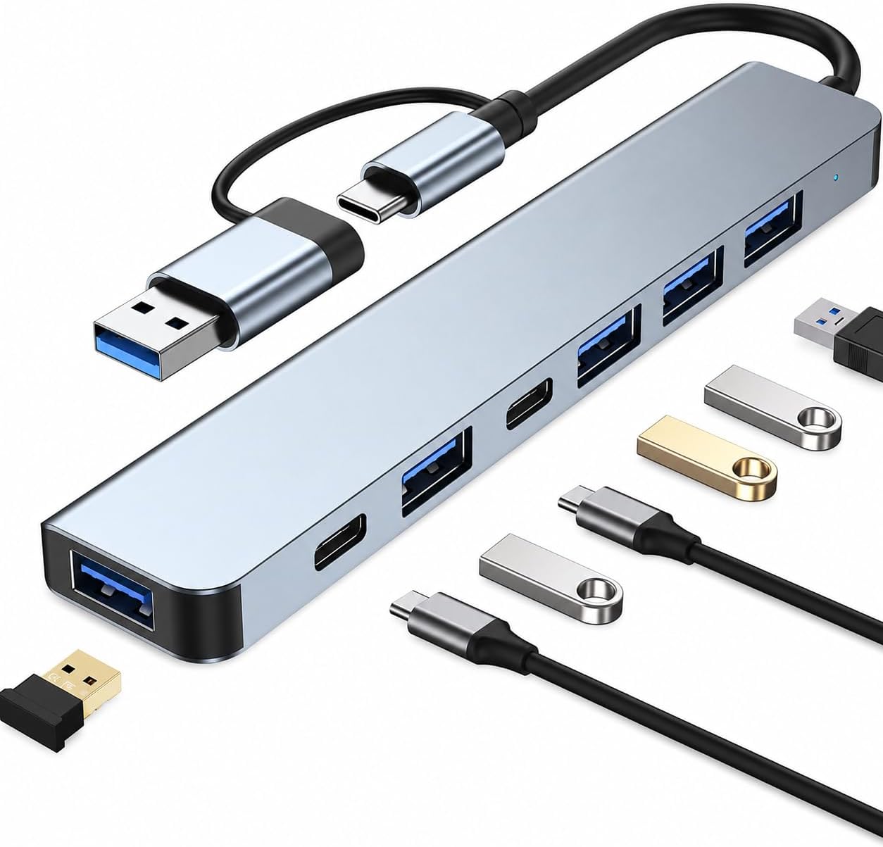 USB Hub USB C, 7 in 1 USB Verteiler mit USB 3.0 & 2.0 Ports