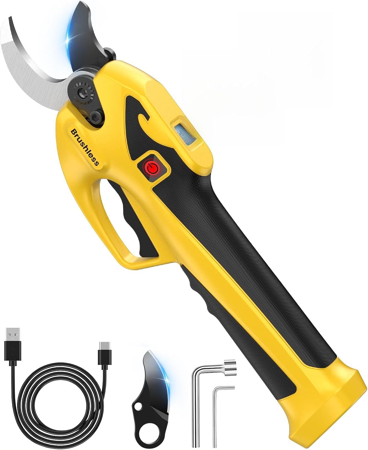 Akku Gartenschere, 23-25mm Akku Astschere mit 600W Bürstenlosmotor, 2x2000 mAh Akku und LED-Anzeige, USB-C Aufladen, Längere Laufzeit, Elektrische Astschere Klein für Zweigen, Blumen, Obstbäume