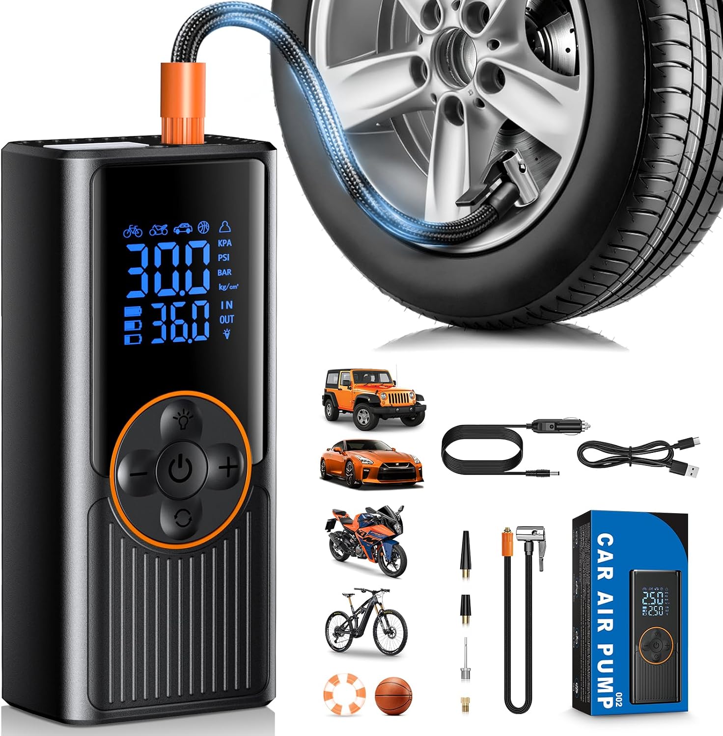 Kabellose Elektrische Luftpumpe 10000mAh, 150PSI Akku-Kompressor Dual-Power