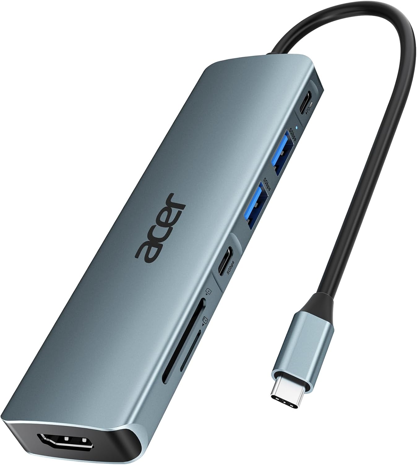 Acer USB C Hub, 7IN1 USB-C zu 4K HDMI, 2*USB-A+1*TypC 5Gbps, 100W PD, SD/TF