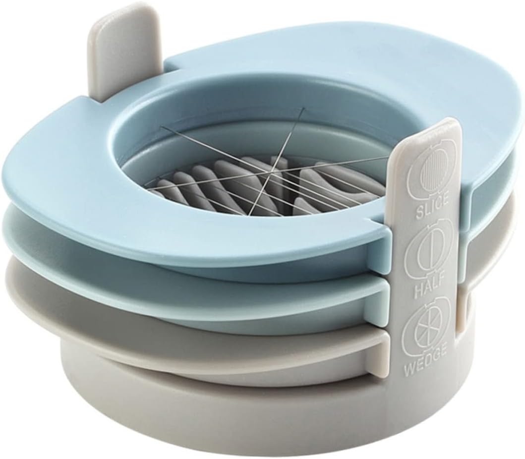 SHOWERORO Kreativer Eierschneider Aus Edelstahl Multifunktionaler 3-in-1 Eierteiler Und Eiertrenner Stabiler Küchenhelfer Für Obst Und Gemüse Stapelbar Blau