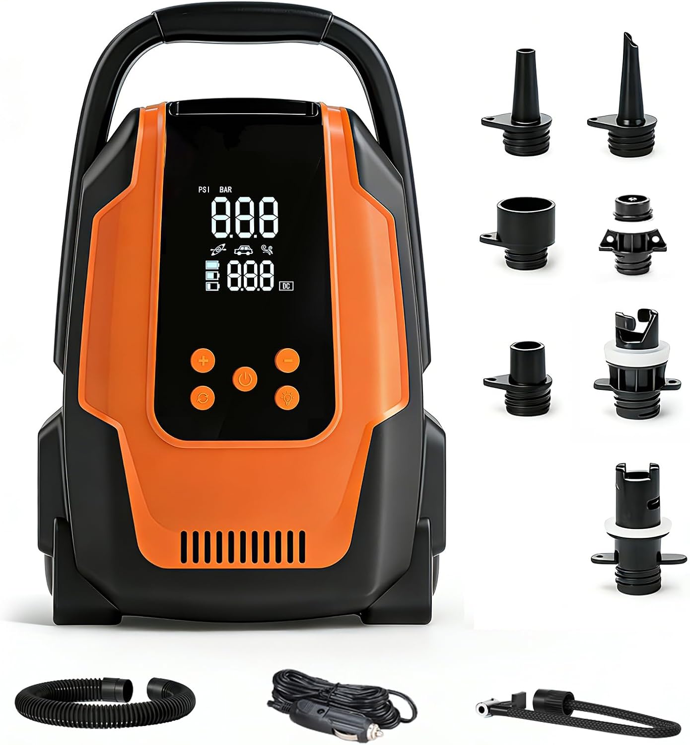 SUP Pumpe Elektrisch, 50PSI 3in1 Elektrische SUP Luftpumpe 12V DC Autoanschluss mit Inflation Auto-Off/Ausgasungsfunktion/LED, für Paddel/Kajaks/Autoreifen/Boote/Zelt Usw