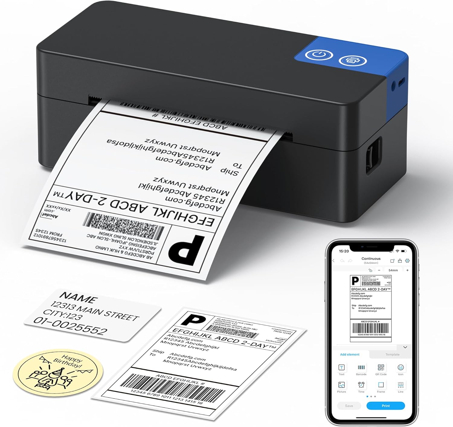 Bluetooth Etikettendrucker DHL,4x6 Versandetiketten Drucker Schwarz
