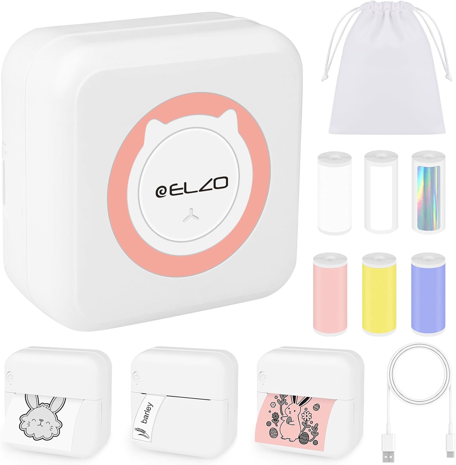 ELZO Bluetooth‑Thermo‑Etikettendrucker 6 Rollen Etiketten, USB‑aufladbar