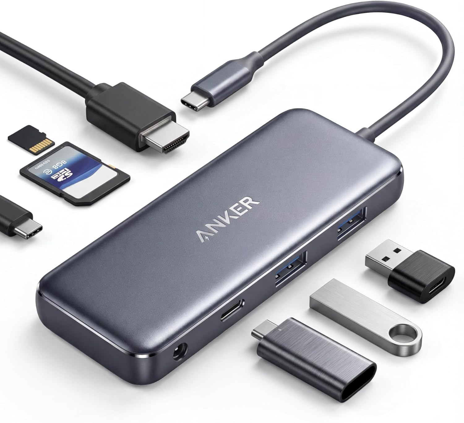 Anker 555 8-in-1 USB C Hub PowerExpand Adapter, 4K 60Hz HDMI