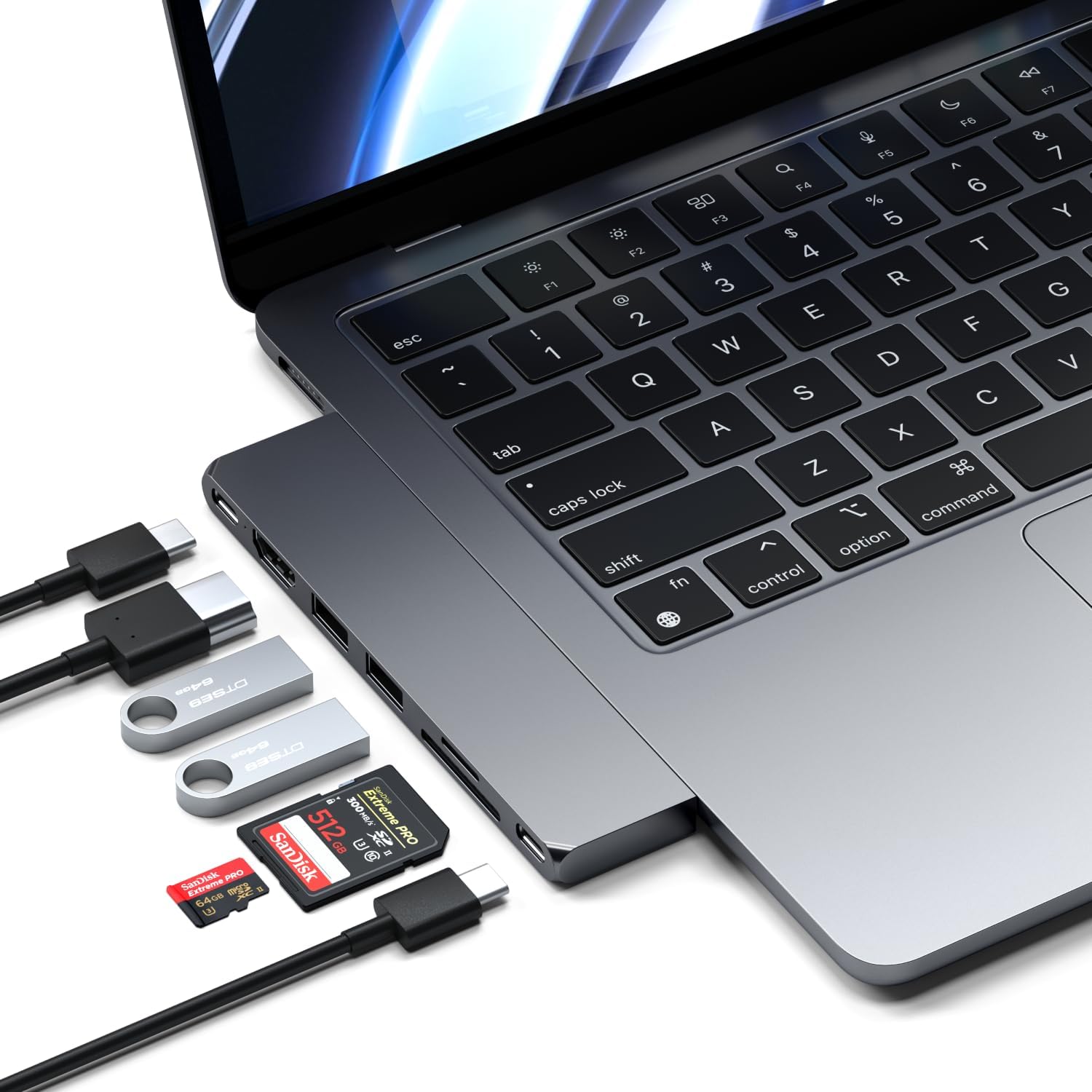 SATECHI Hub USB-C 7-in-1 Pro Slim, USB4 40Gbps, HDMI 4K, 100W, Mitternacht