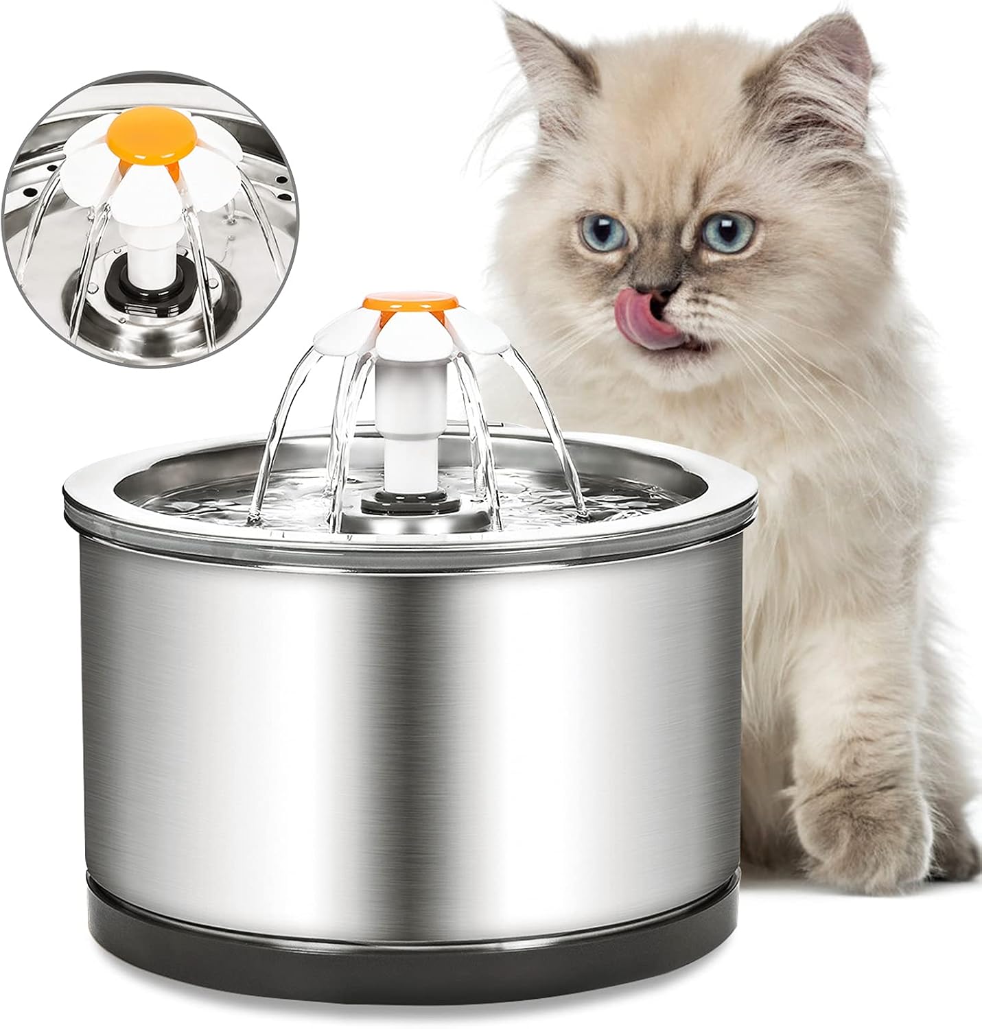Diealles Shine Katzenbrunnen Edelstahl, 2.5L Ultra-Leise Katzen Trinkbrunnen, Wasserspender Katzen Elektrisch mit Pumpe Filter Reinigungsbürsten LED-Licht für Katze Hunde