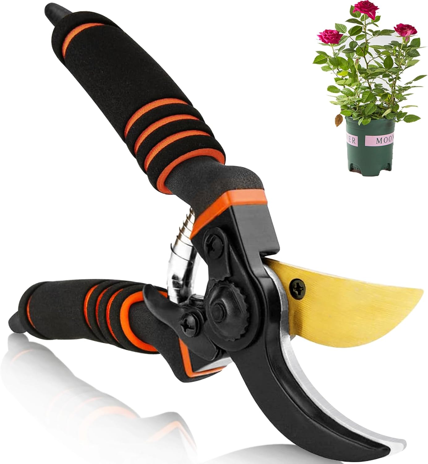 Professionelle Titan Gartenschere, Gartenschere, Gartenschere, Bypass-Schere, Gartenschere, Gartenschere Geschenk für Zweige, Hecken und Blumen (Bright Orange)