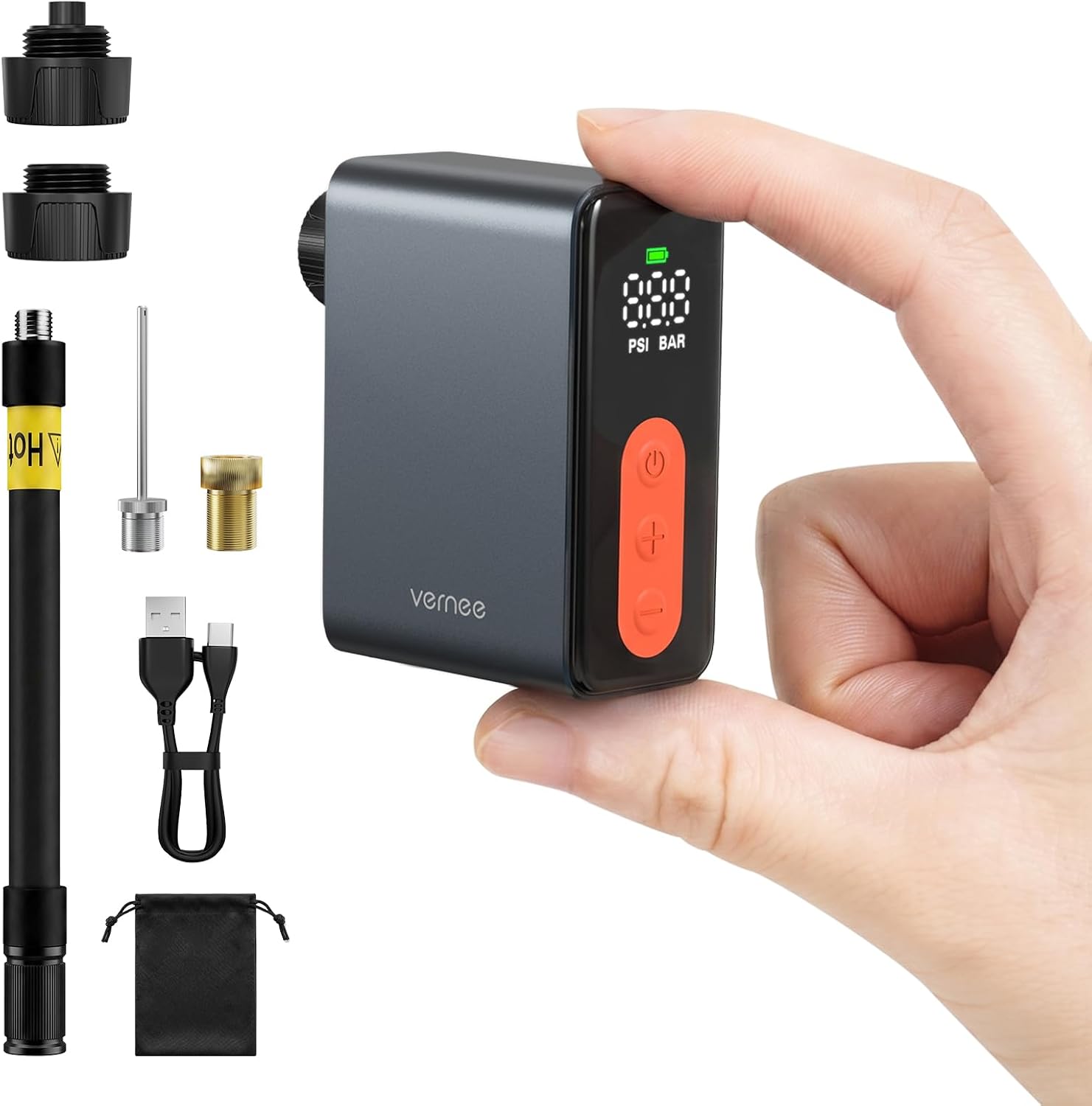 vernee Elektrische Fahrradluftpumpe Mini,120 PSI,Auto-Stopp