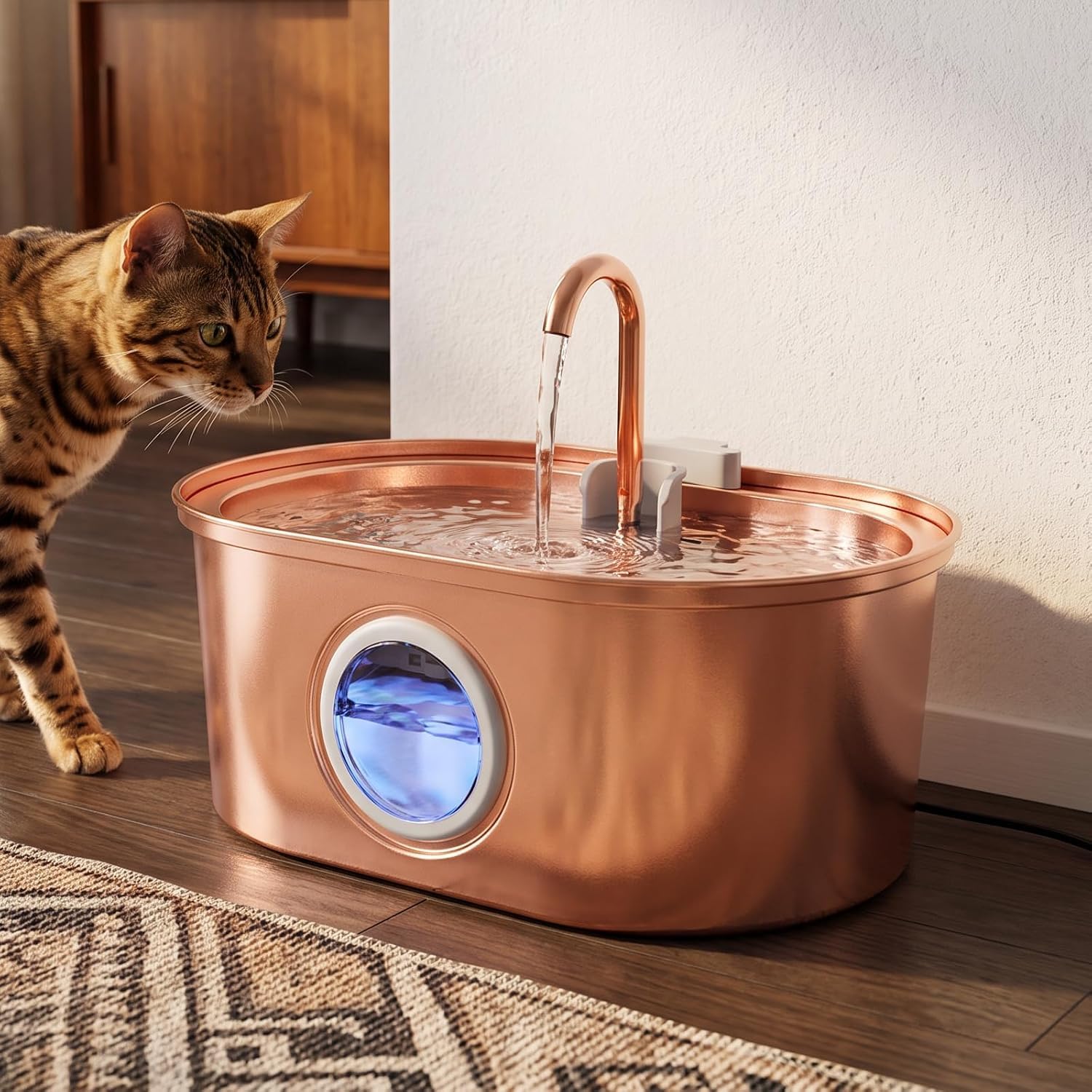 Kittyspout Katzenbrunnen 3,2L aus 304 Edelstahl, mit sichtbarem Wasserstand