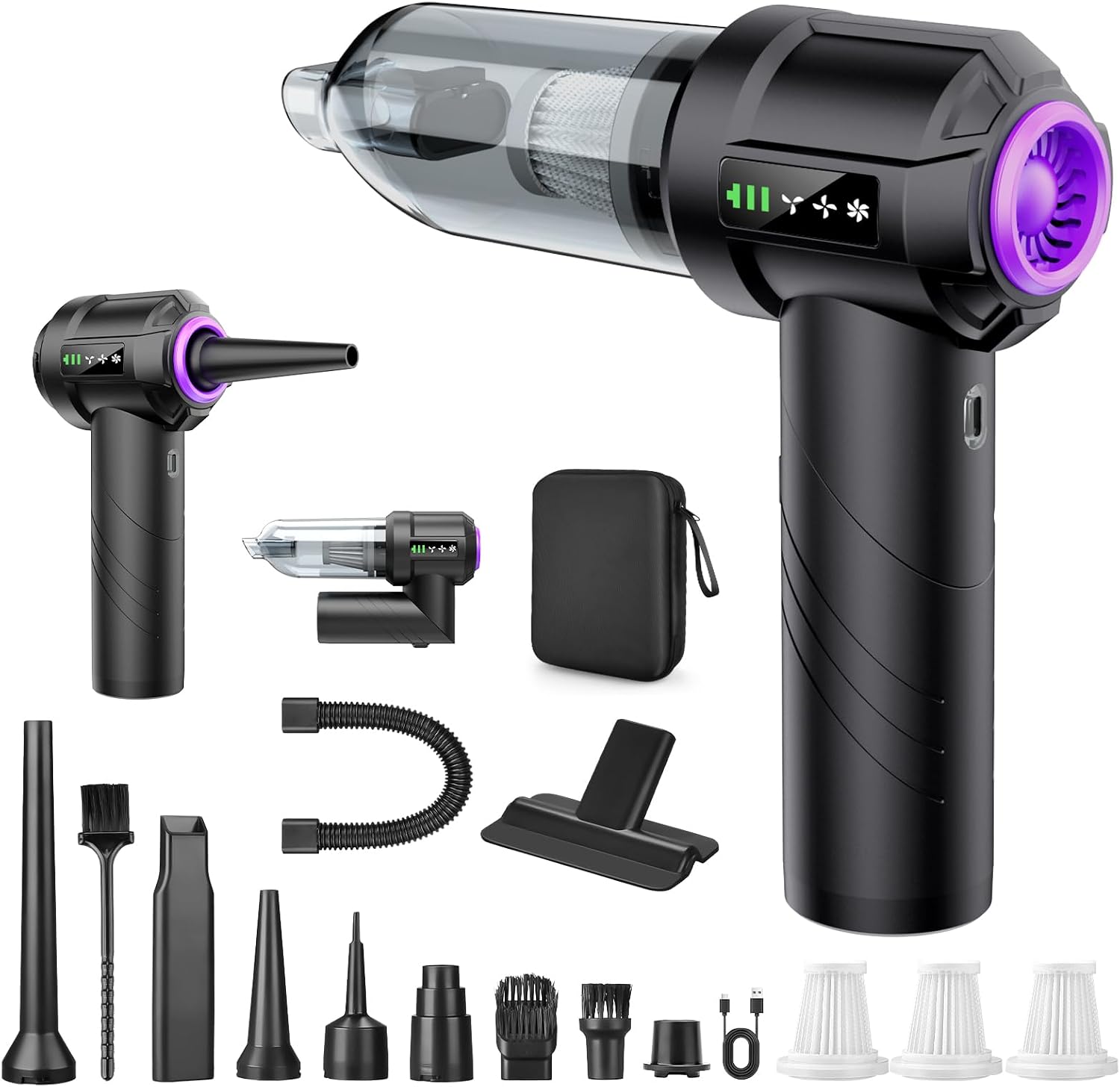 Nigecue 4 in 1 Handstaubsauger Akku Kabellos, 22000Pa Autostaubsauger mit Bürstenloser Motor, 3 Stufen Saugstärke, Inkl. Gebläse & Aufblasfunktion, Multifunktionaler Staubsauger für Haus Auto Tierhaar