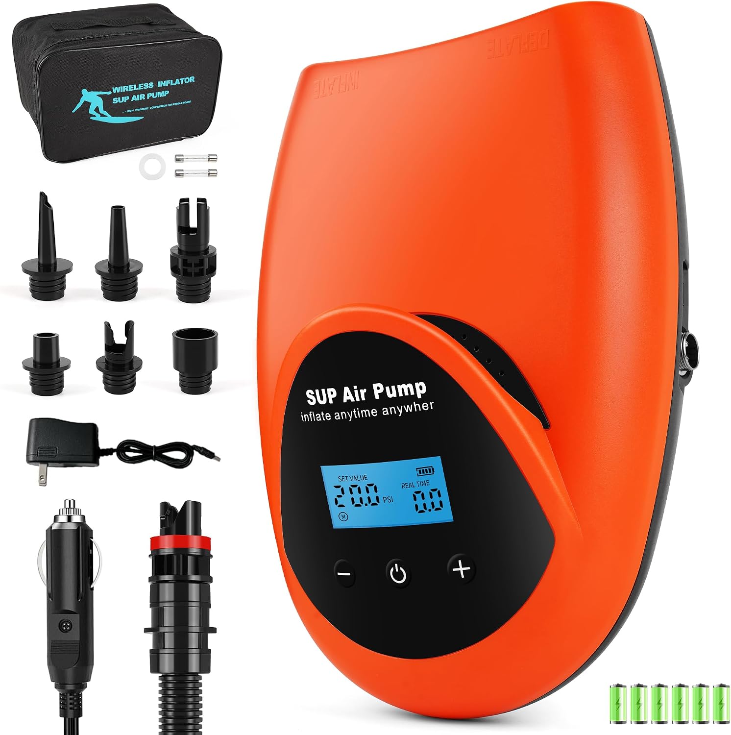 TONSIM Elektrische SUP Pumpe mit Akku, 20PSI Wiederaufladbar Kabellose Luftpumpe, LCD-Digitalanzeige, Automatische Abschaltung für SUP-Boards, Kajak, Zelt, Schlauchboot & Luftmatratzen