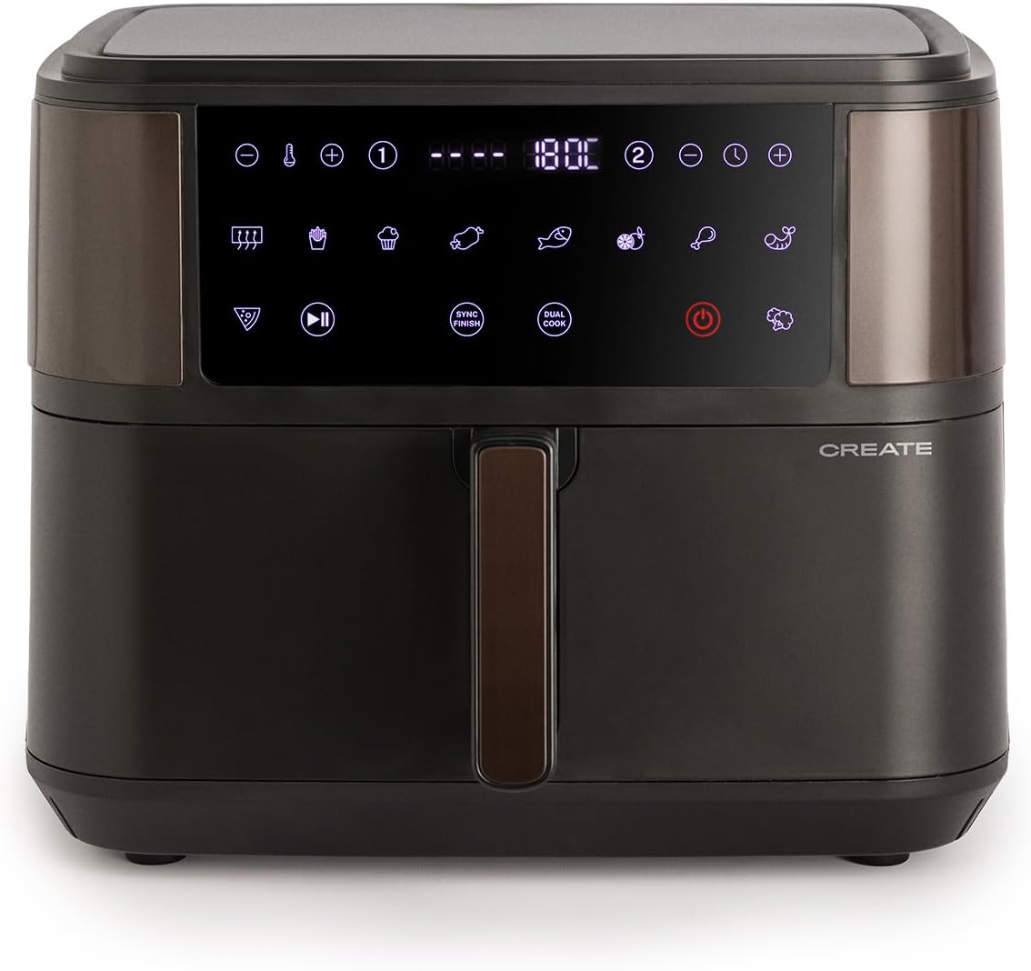 CREATE/AIR FRYER STUDIO CRYSTAL/Ölfreie Heißluftfritteuse 4.2L mit Wasserdampfgarer Cremeweiß/Fassungsvermögen 5-6 Portionen, 6 Programme, Glasbehälter, Zeit- und Temperaturkontrolle, 1300W